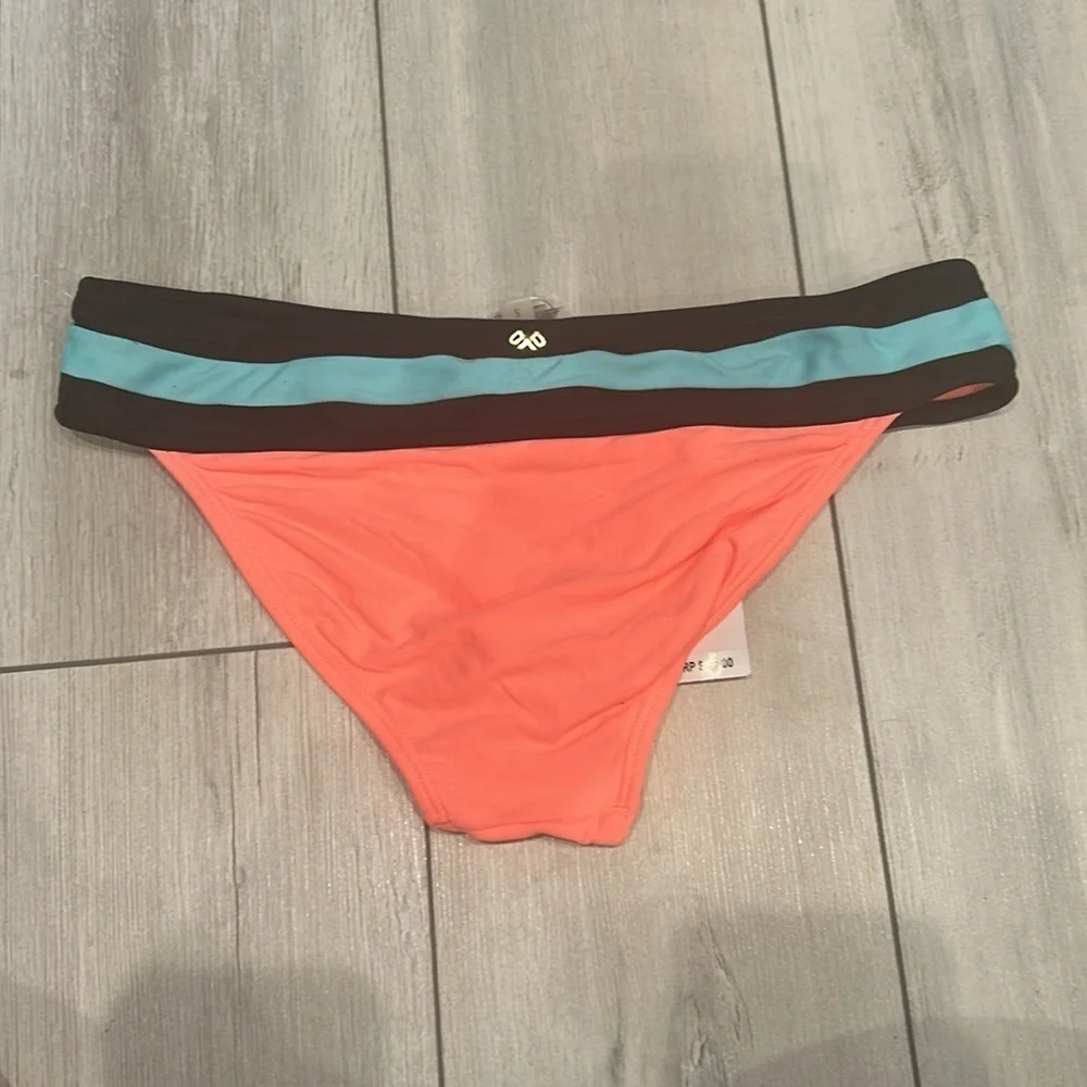 PILYQ Coral banded color block full back size small bikini swim bottoms